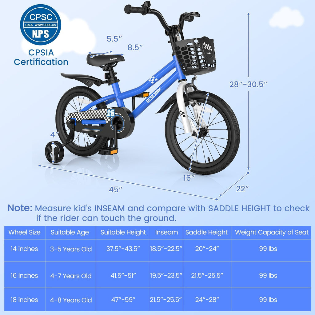 16 Inch Kids Bike with Removable Training Wheels-Black & White