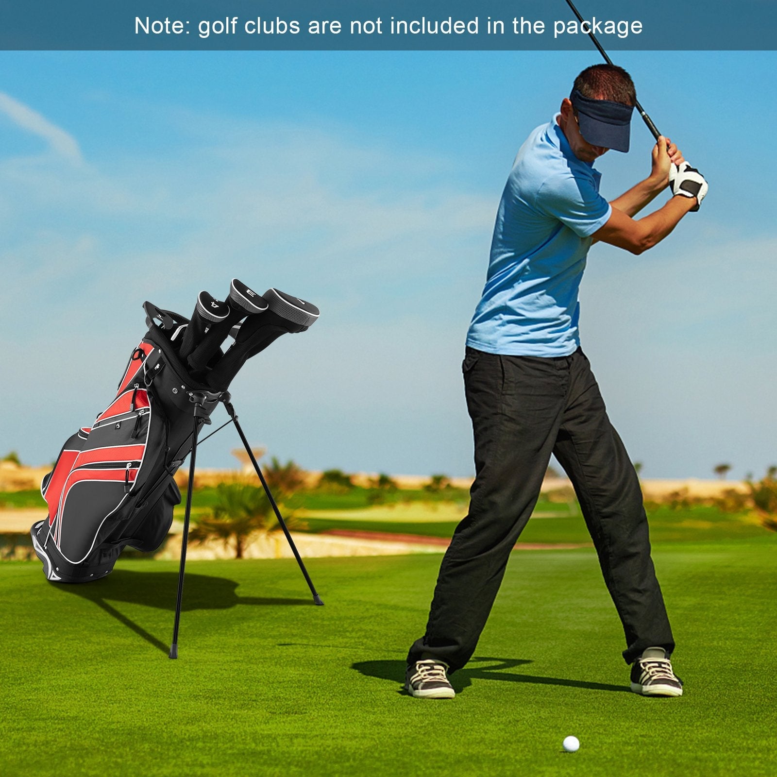 Golf Stand Cart Bag with 6-Way Divider Carry Pockets-Black