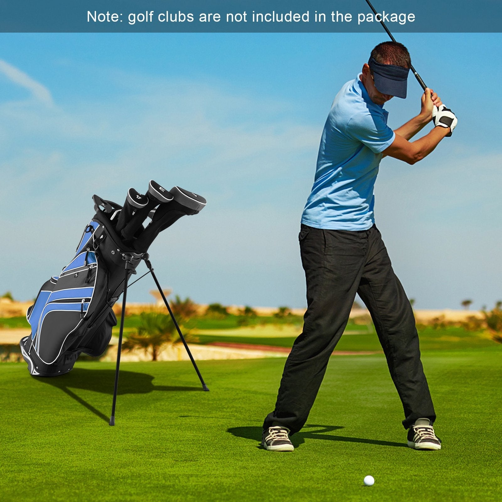 Golf Stand Cart Bag with 6-Way Divider Carry Pockets-Black