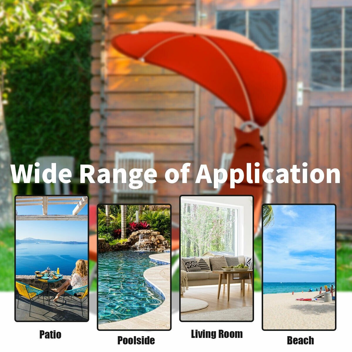Patio Hanging Swing Hammock Chaise Lounger Chair with Canopy-Beige