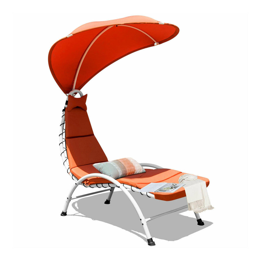 Patio Hanging Swing Hammock Chaise Lounger Chair with Canopy-Beige