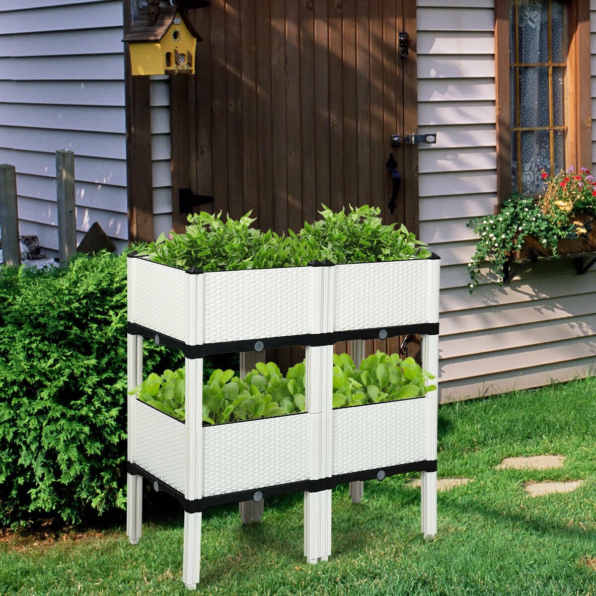 Set of 4 Elevated Flower Vegetable Herb Grow Planter Box-Brown