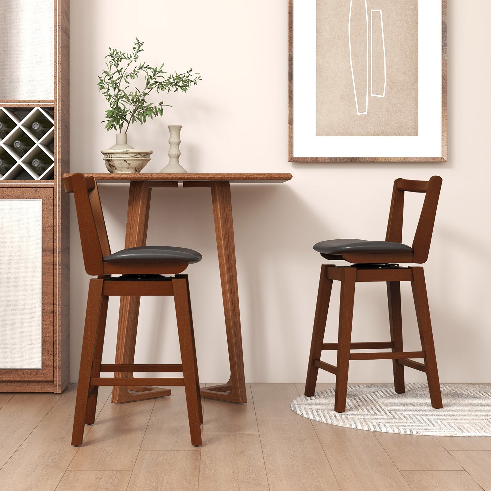 Swivel Upholstered PU Leather Stool with Backrest and Cushioned Seat-30.5 inches