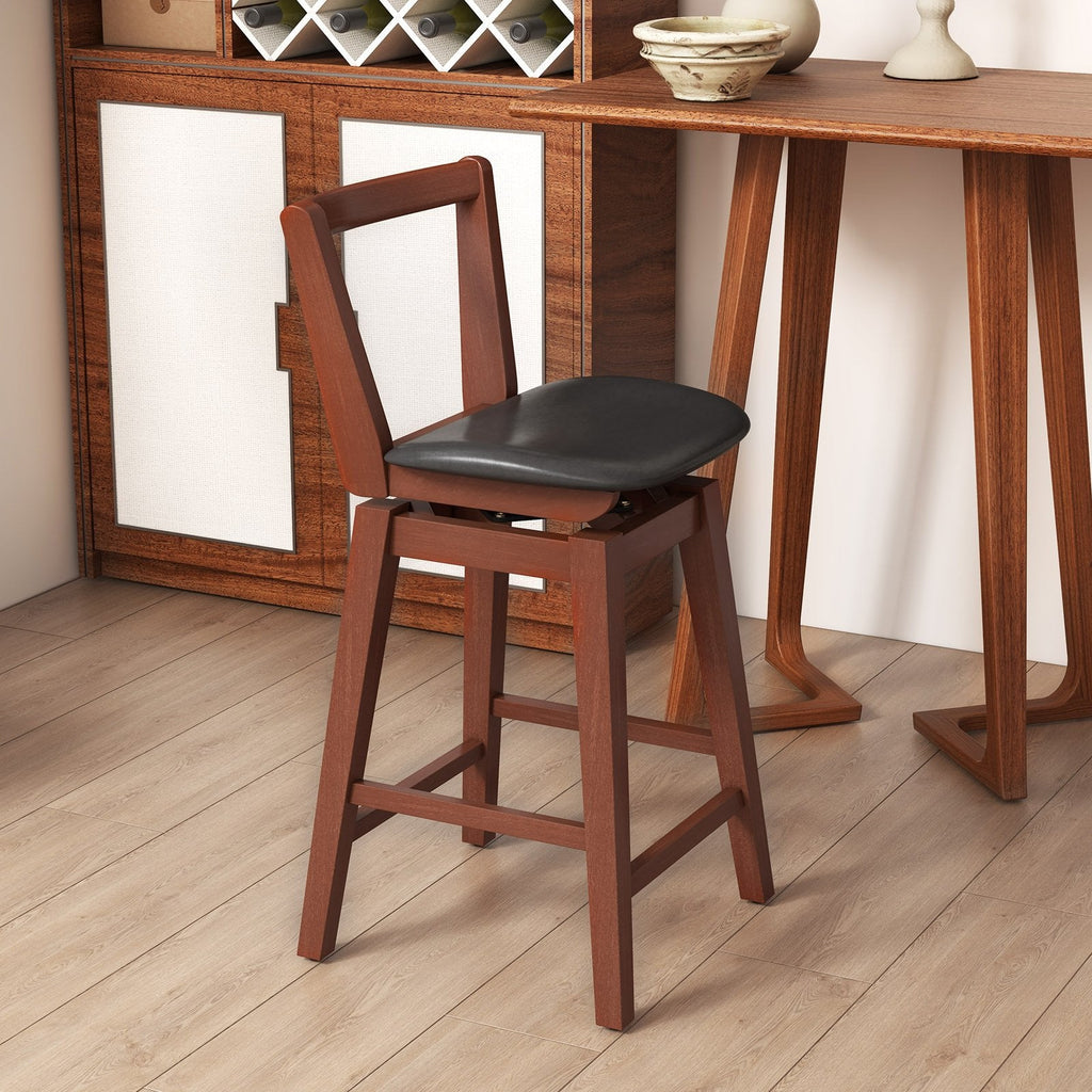 Swivel Upholstered PU Leather Stool with Backrest and Cushioned Seat-30.5 inches