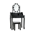 Makeup Dressing Table with Touch Switch Lighted Mirror and Cushioned Stool-Black