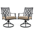 2 Pieces Patio Swivel Dining Chairs with Blossom Pattern Backrest and Cushions-Black