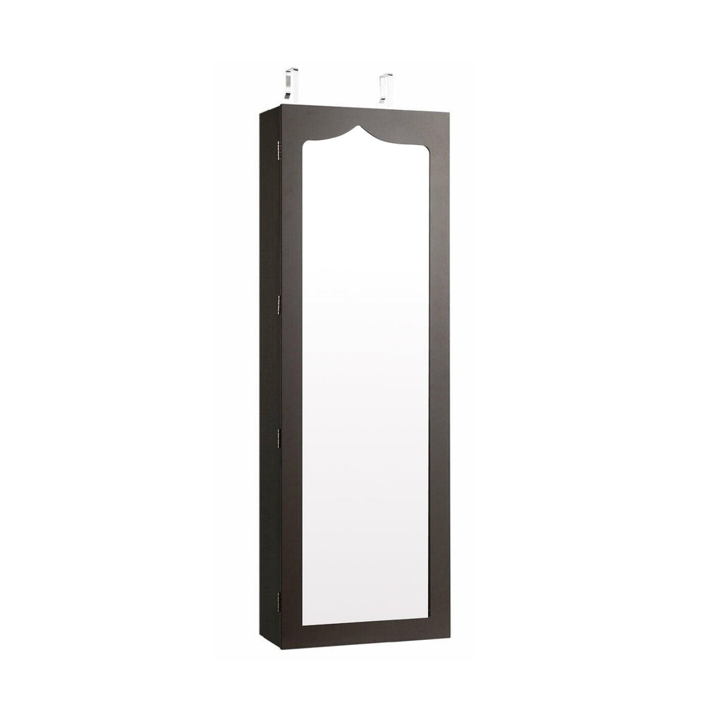Lockable Wall Mounted Mirror Jewelry Armoire with 5 LEDs and 6 Drawers-Black