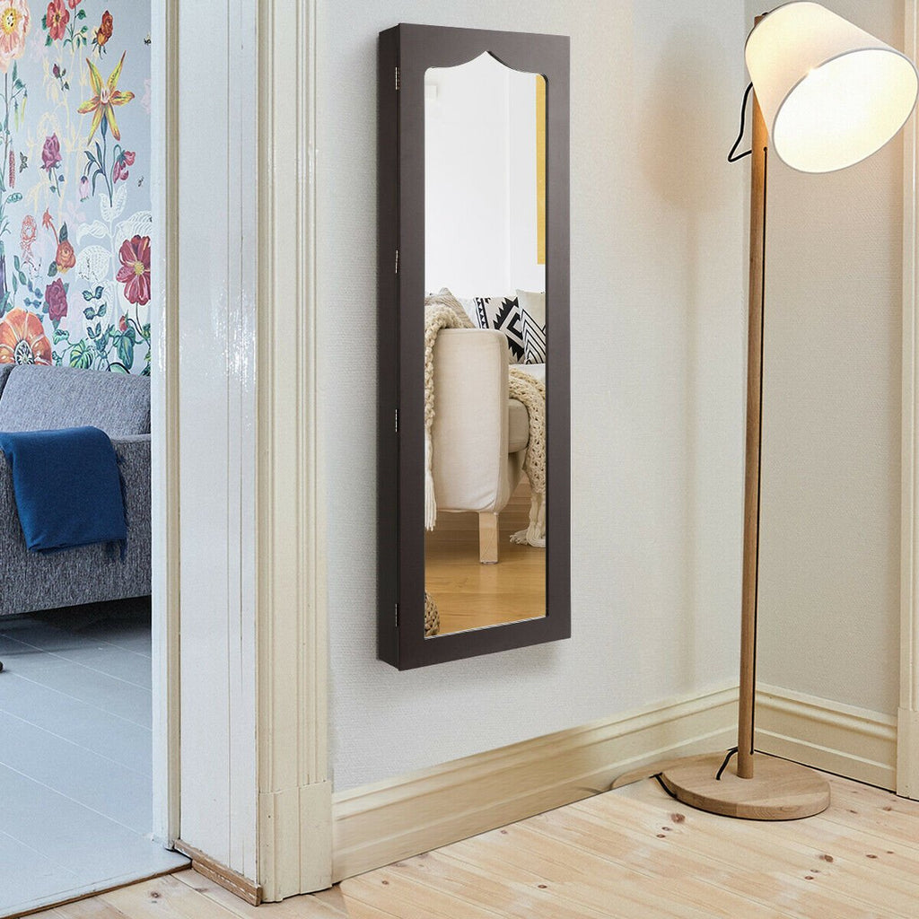 Door Hanging Mirror Jewelry Armoire with Full Length Mirror and 6 Drawers-Black