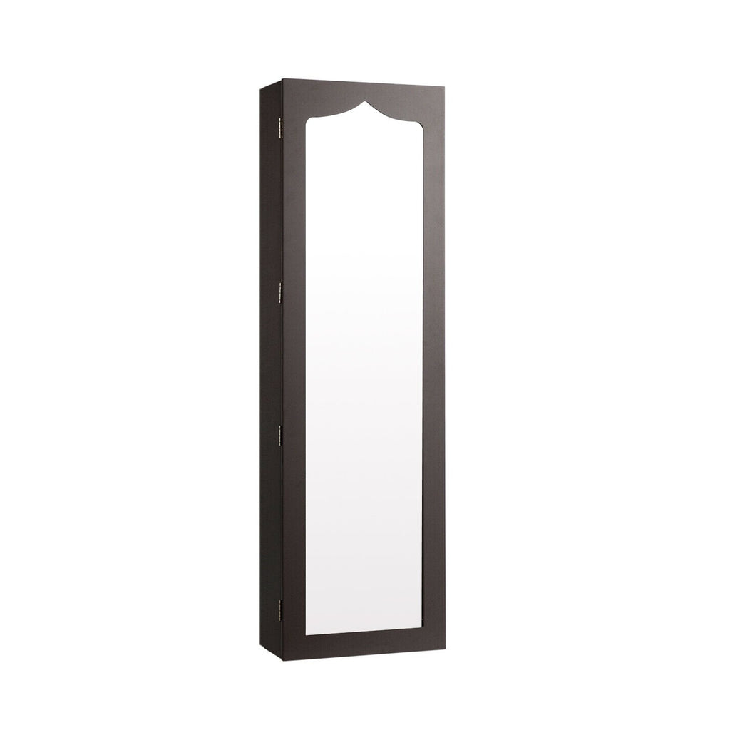 Door Hanging Mirror Jewelry Armoire with Full Length Mirror and 6 Drawers-Black