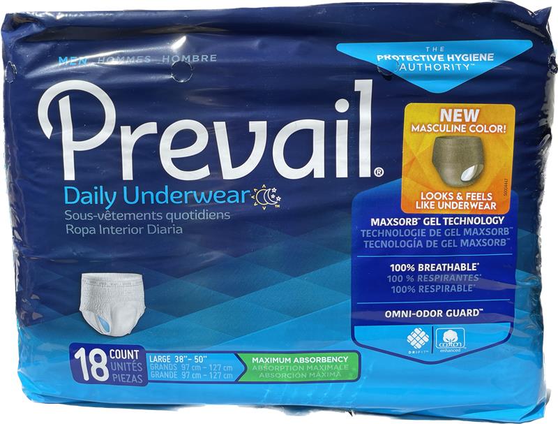 Prevail Men's Daily Underwear Maximum Absorbency, Medium & Large
