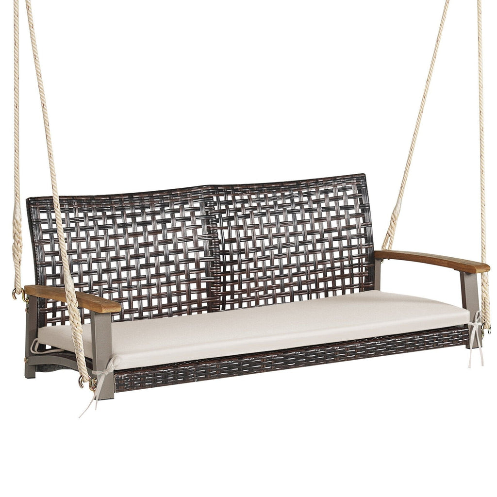 2-Person Rattan Hanging Porch Swing Chair-Black