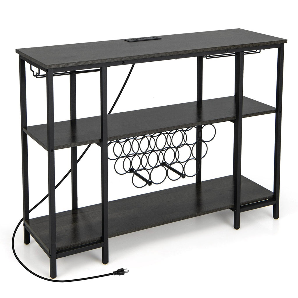 Industrial Wine Rack Wine Bar Cabinet with Storage Shelves-Brown