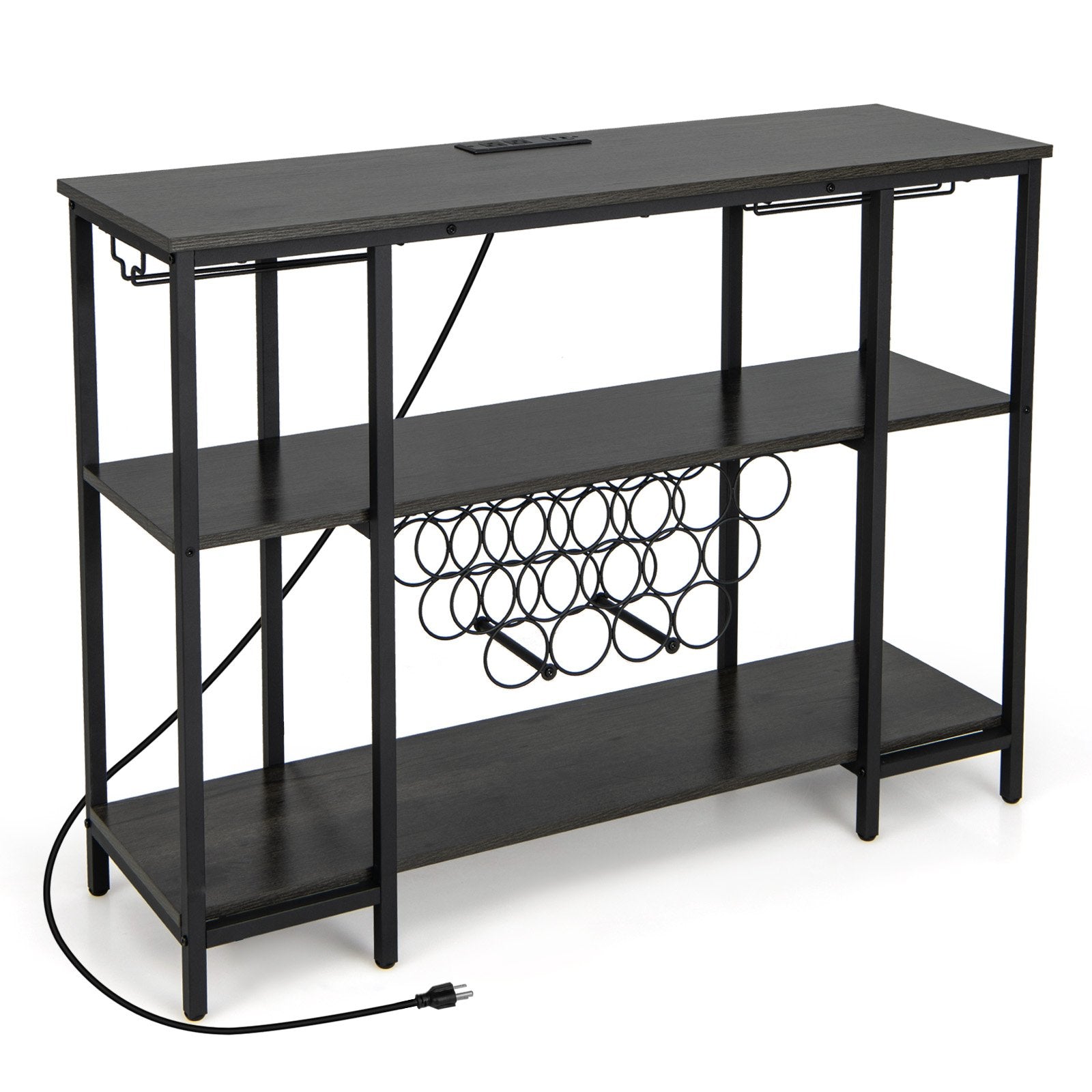 Industrial Wine Rack Wine Bar Cabinet with Storage Shelves-Brown
