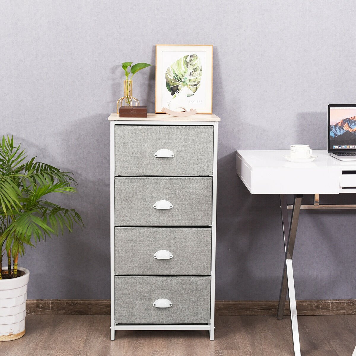 Chest Storage Tower Side Table Display Storage with 4 Drawers-Black