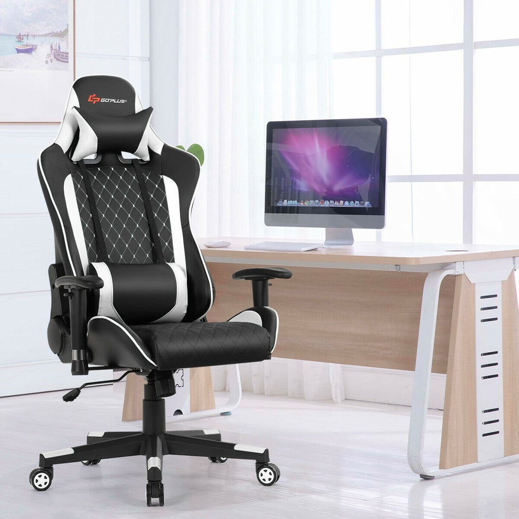 Massage Gaming Chair with Lumbar Support and Headrest-Blue