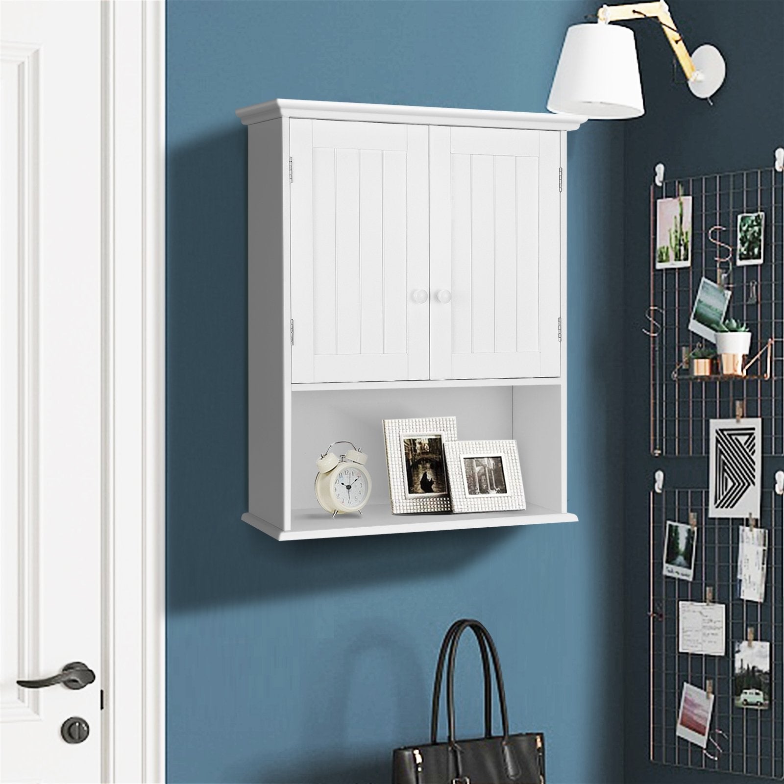 2-Door Wall Mount Bathroom Storage Cabinet with Open Shelf-Black