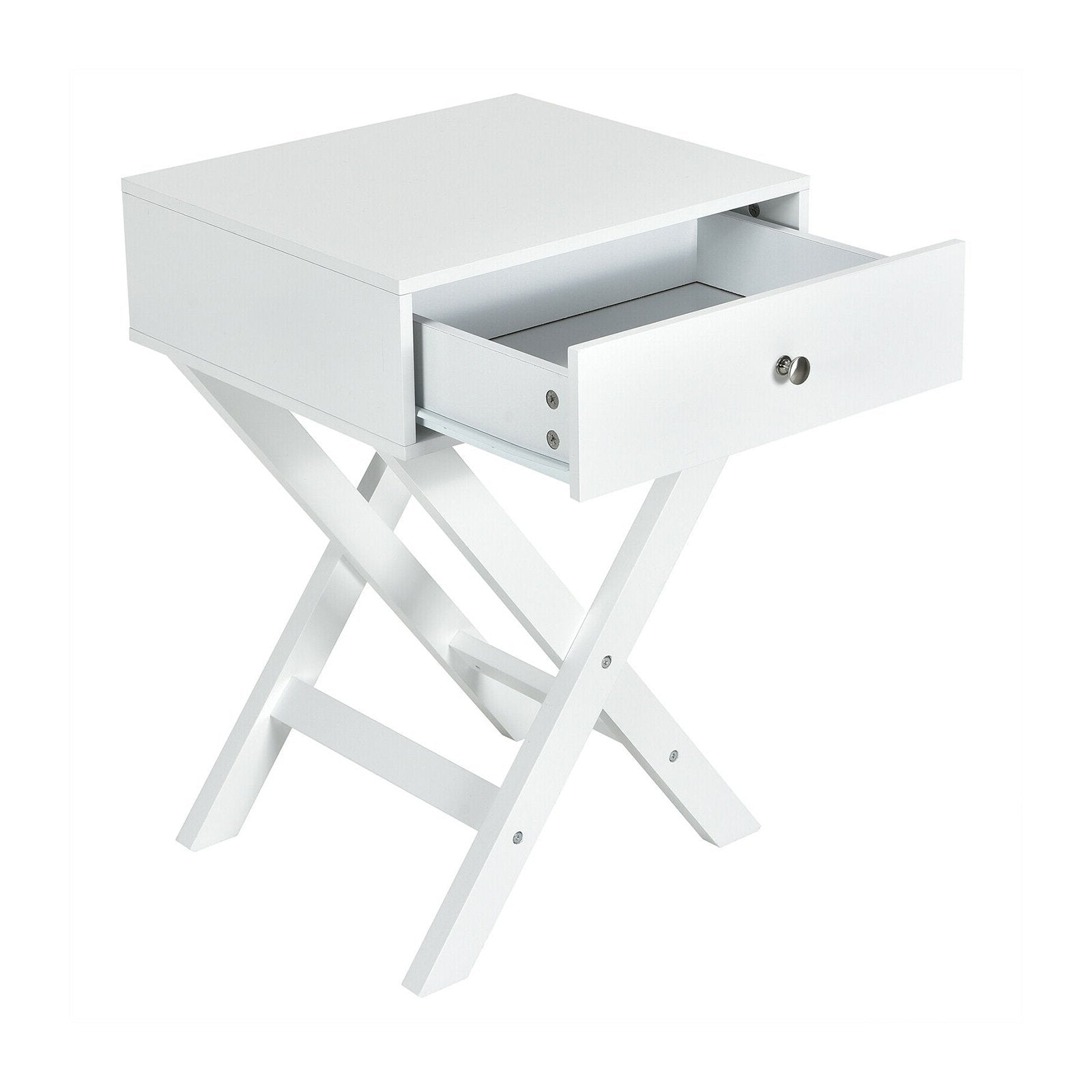 Modern X-Shaped Nightstand with Drawer for Living Room Bedroom-Black