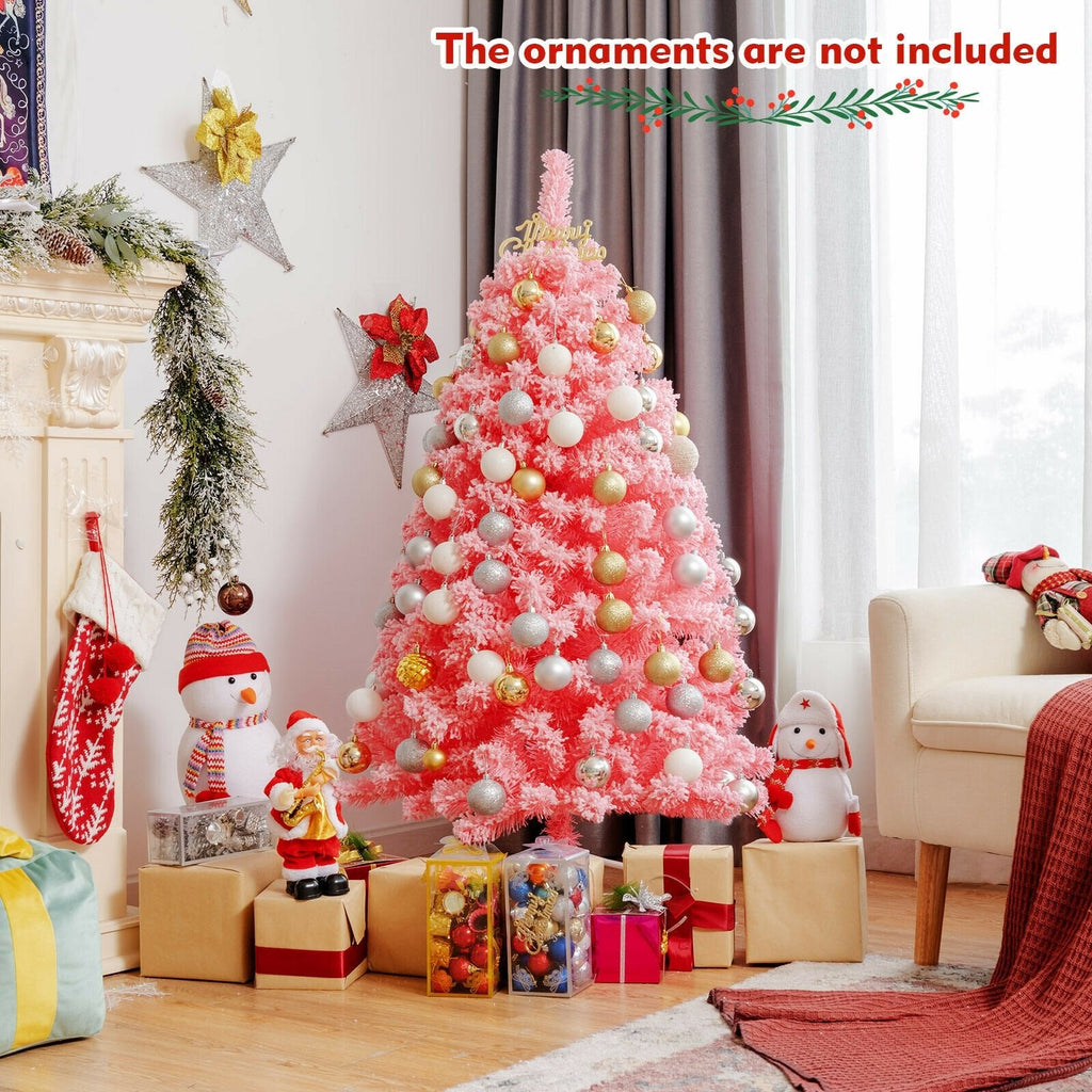 Pink Christmas Tree with Snow Flocked PVC Tips and Metal Stand-7.5 ft