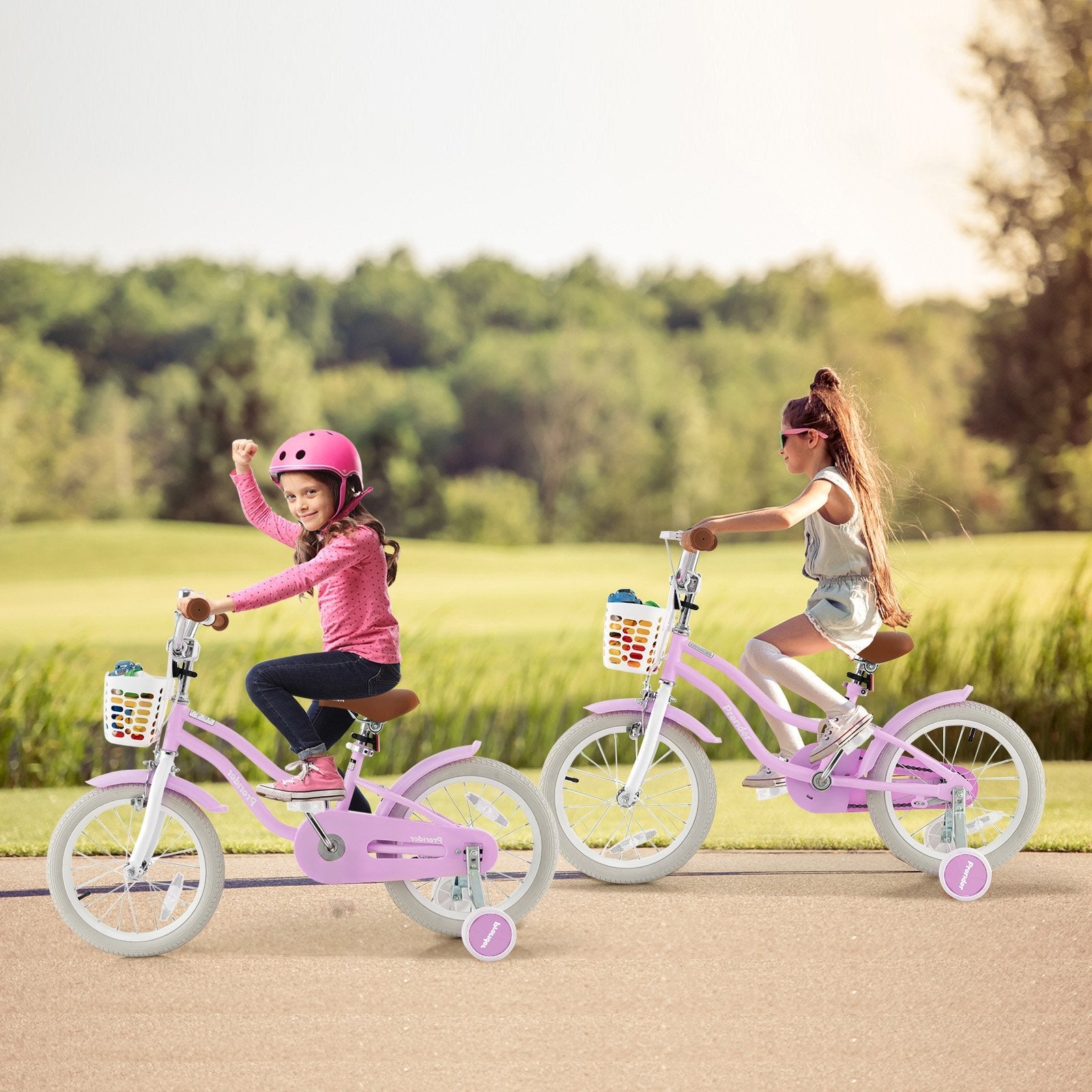 16 Inch Kids Bike with Front Handbrake and 2 Training Wheels-Purple
