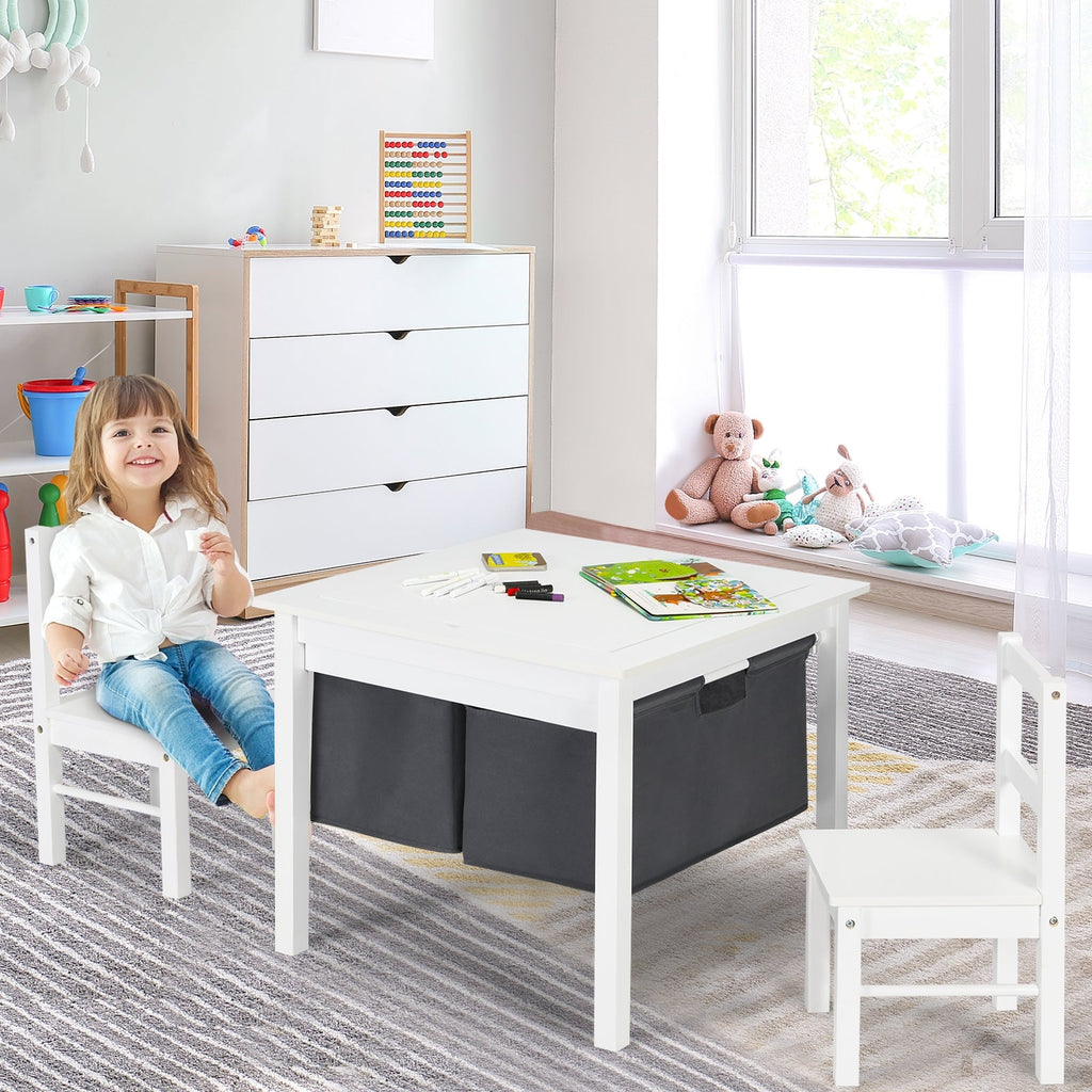 2-in-1 Kids Activity Table and 2 Chairs Set with Storage Building Block Table-Dark Brown