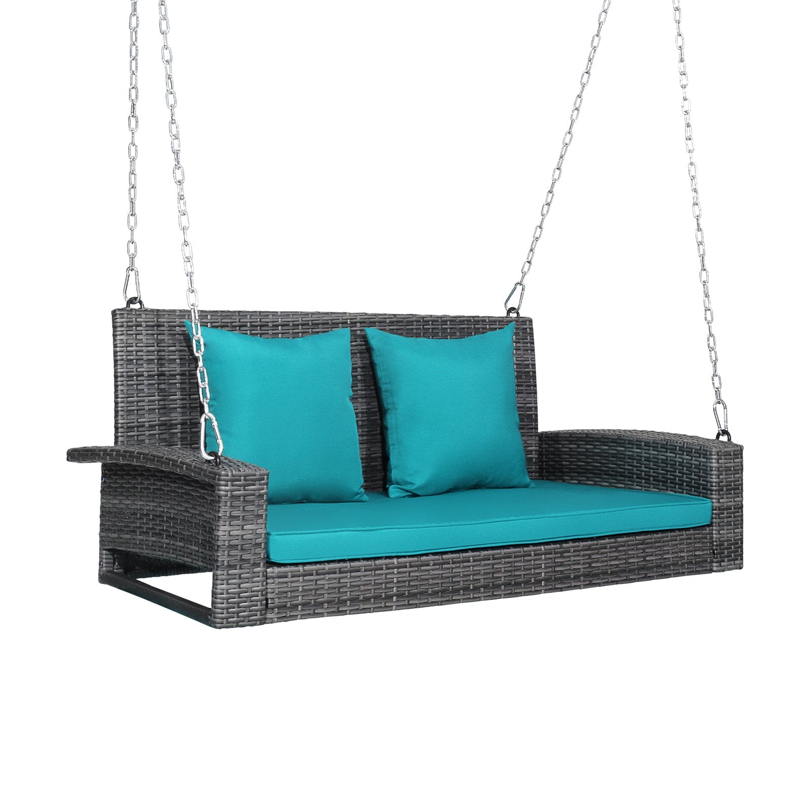 2-Person Patio Rattan Porch Swing with Cushions-Black