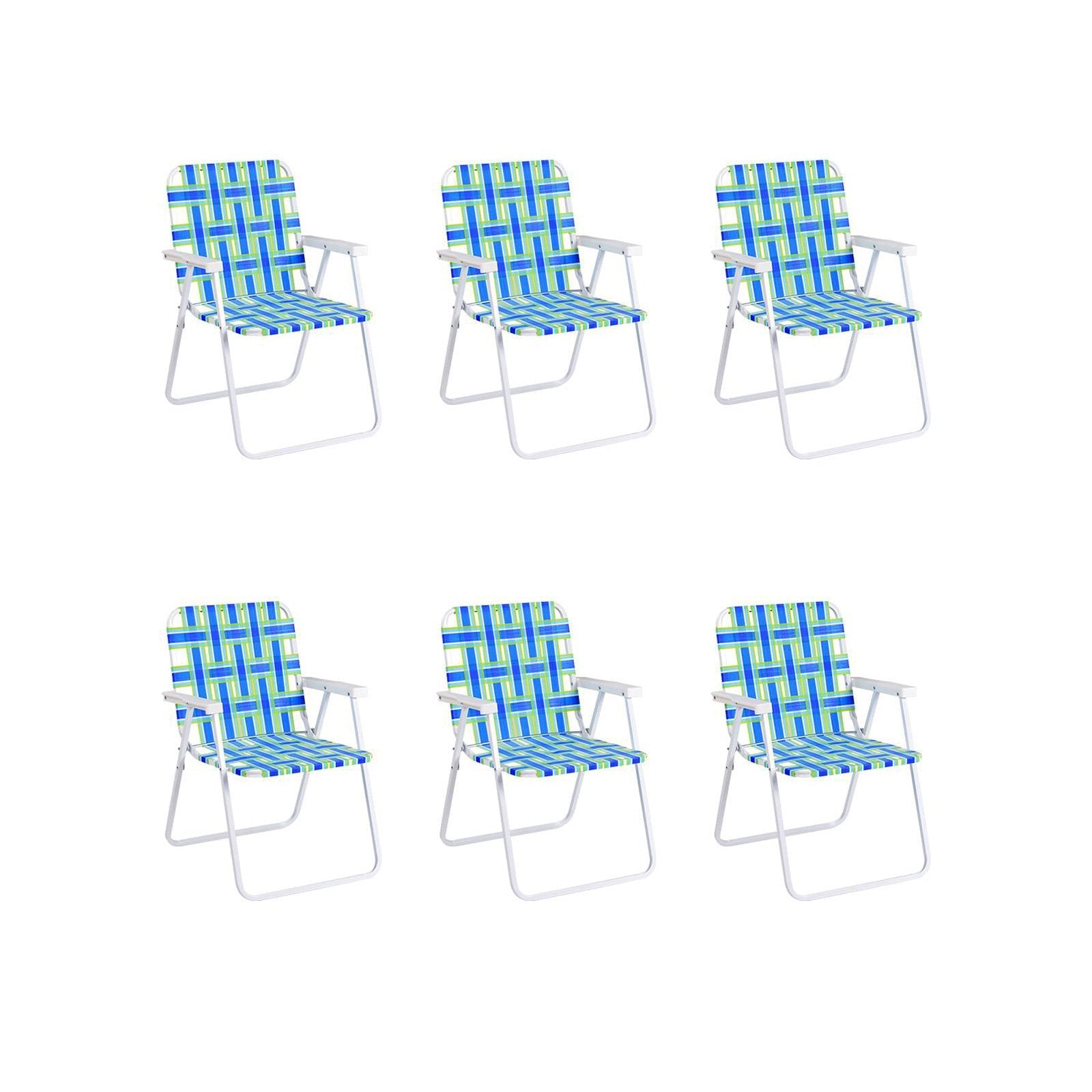 6 Pieces Folding Beach Chair Camping Lawn Webbing Chair-Blue