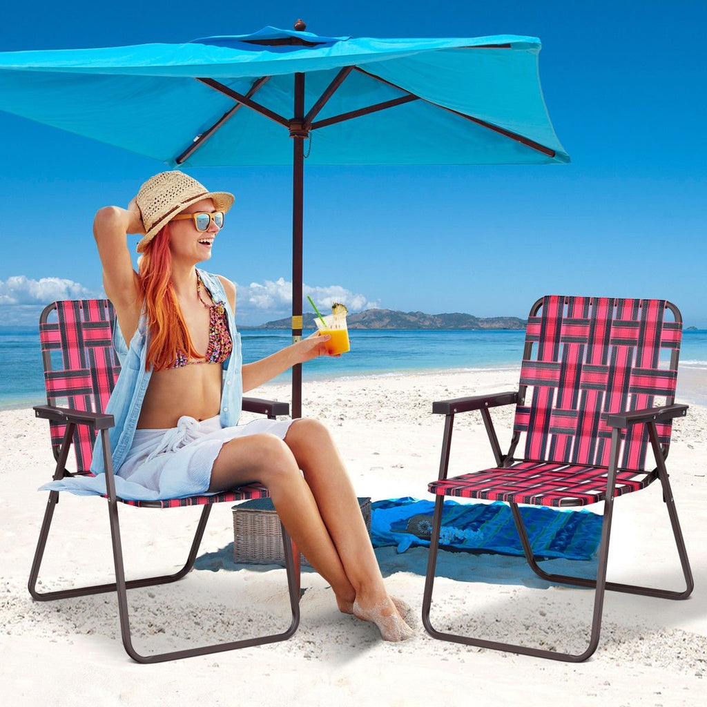 6 Pieces Folding Beach Chair Camping Lawn Webbing Chair-Blue