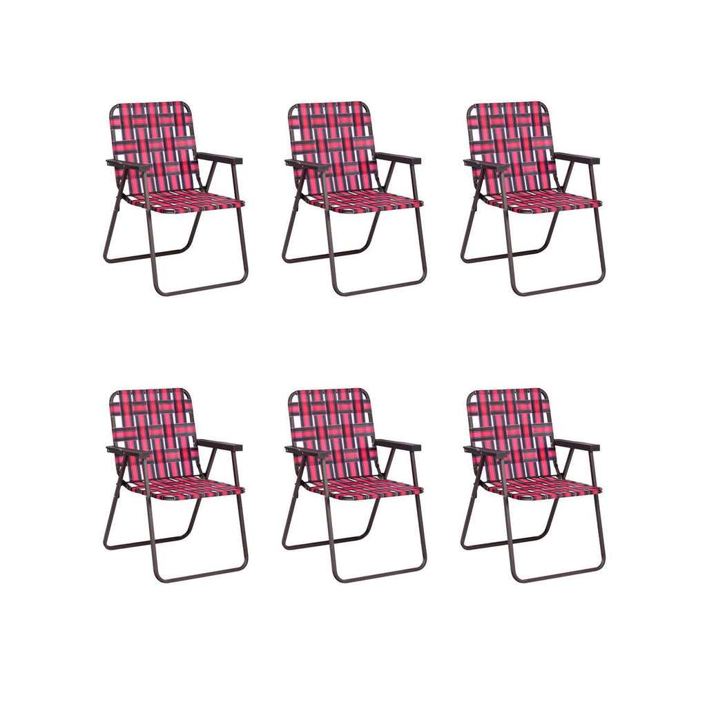 6 Pieces Folding Beach Chair Camping Lawn Webbing Chair-Blue