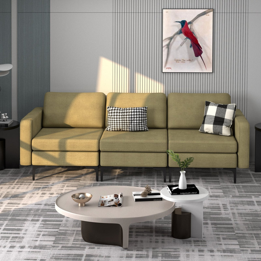 Convertible Leather Sofa Couch with Magazine Pockets 3-Seat with 2 USB Port-Blue
