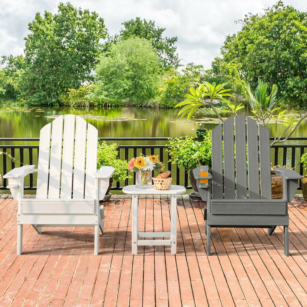 Foldable Weather Resistant Patio Chair with Built-in Cup Holder-Black