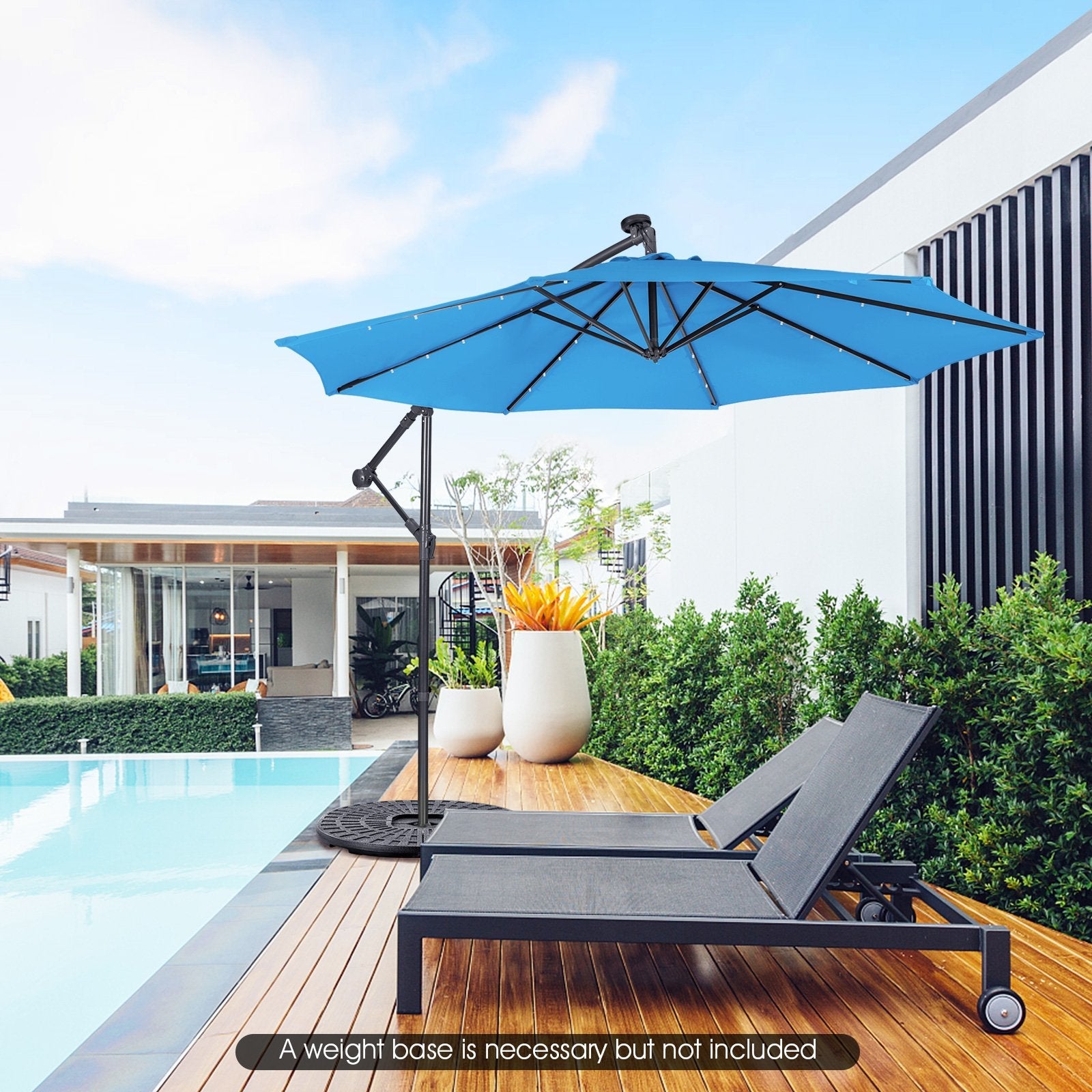 10 Feet Patio Solar Powered Cantilever Umbrella with Tilting System-Beige
