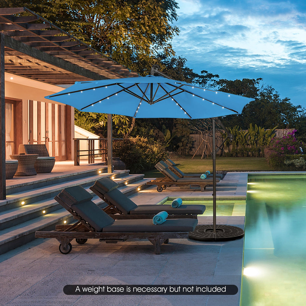10 Feet Patio Solar Powered Cantilever Umbrella with Tilting System-Beige