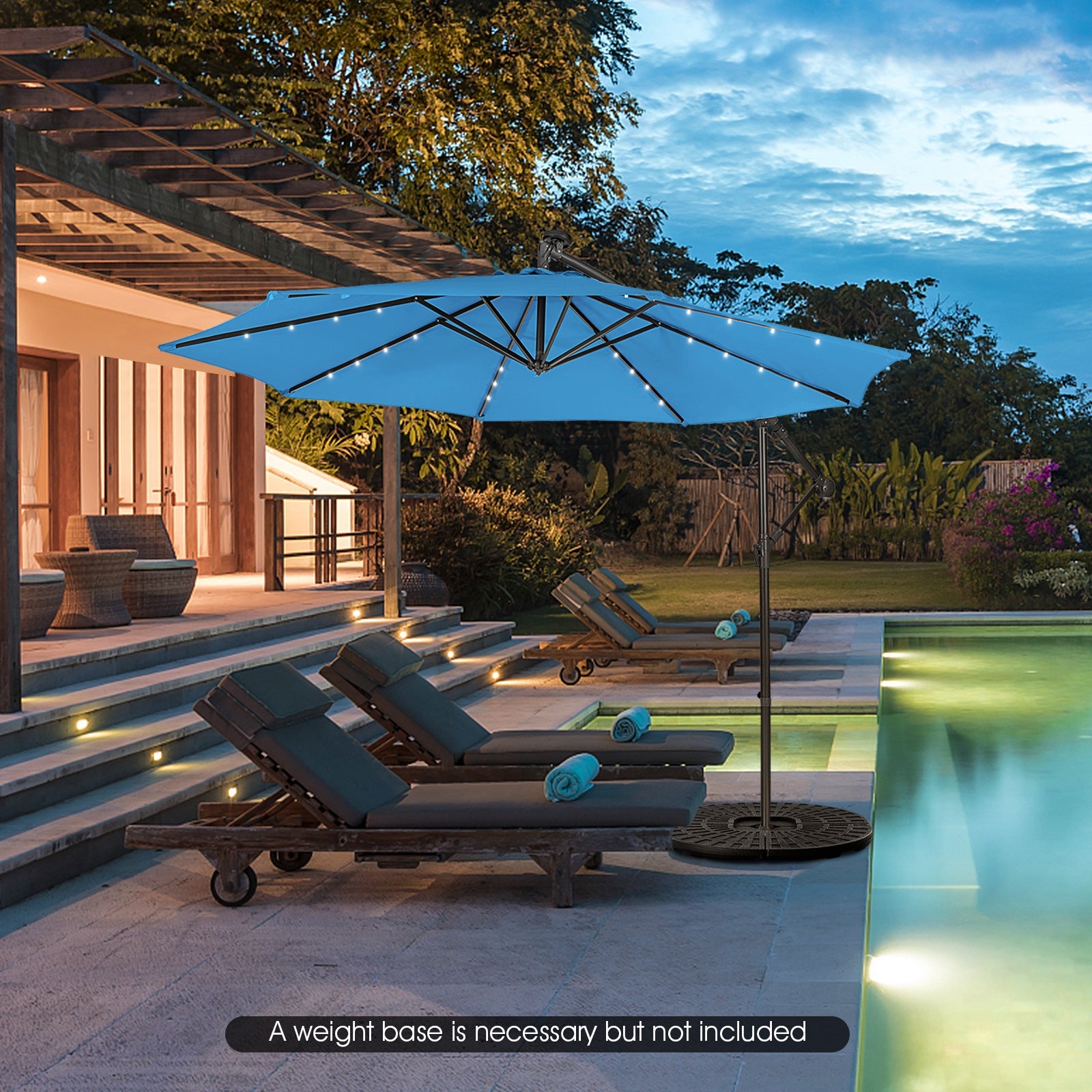 10 Feet Patio Solar Powered Cantilever Umbrella with Tilting System-Beige