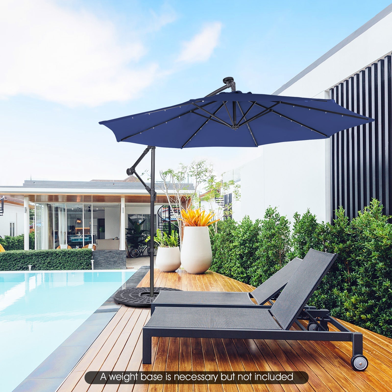 10 Feet Patio Solar Powered Cantilever Umbrella with Tilting System-Beige