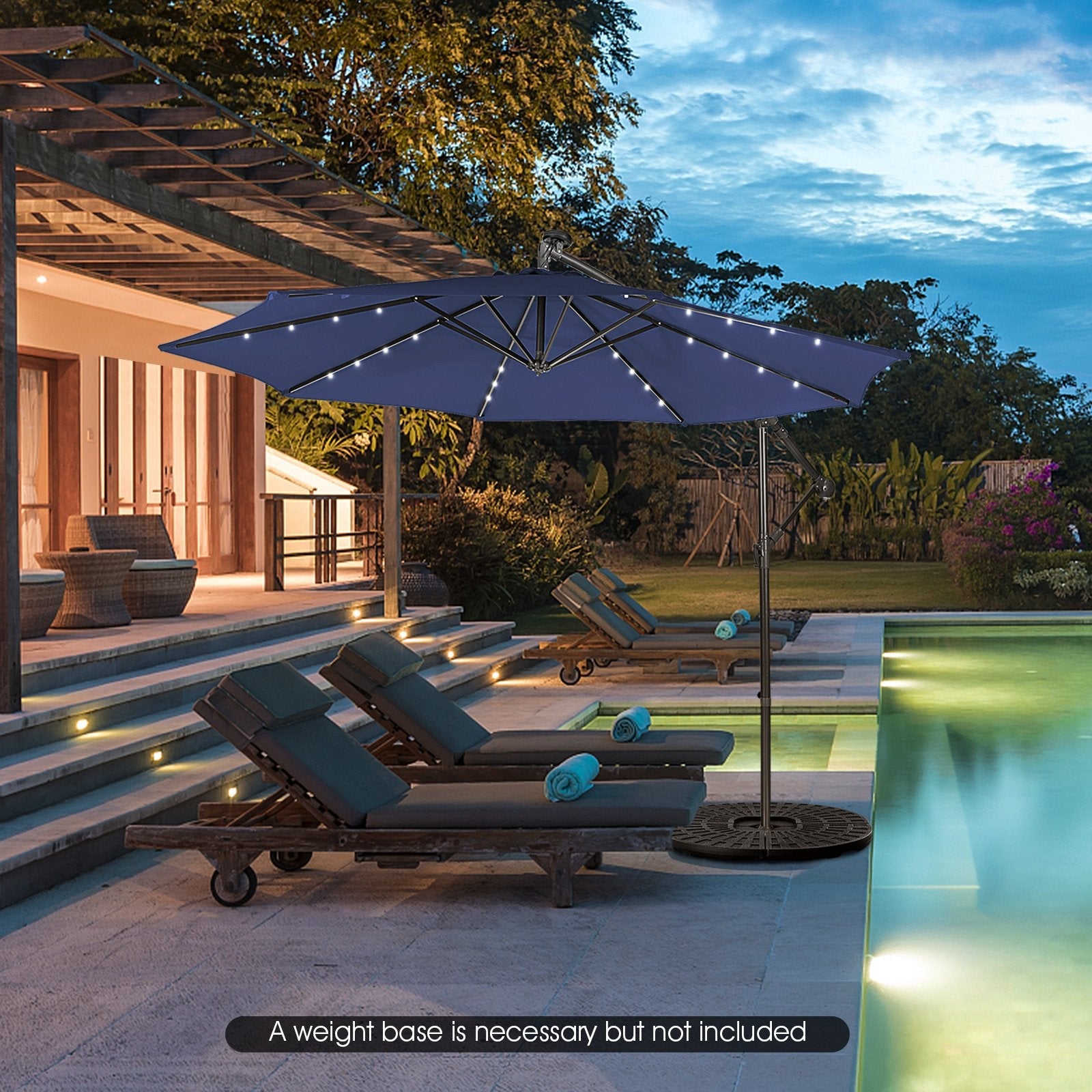 10 Feet Patio Solar Powered Cantilever Umbrella with Tilting System-Beige