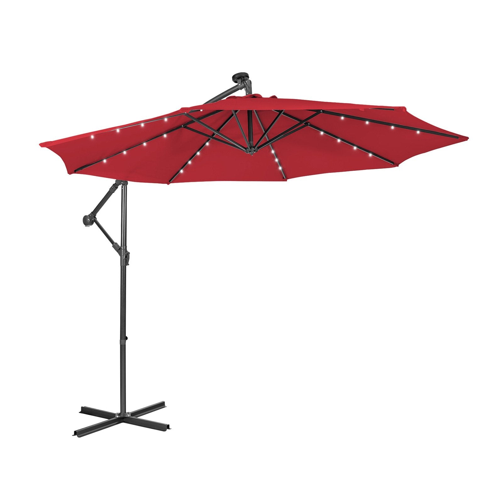 10 Feet Patio Solar Powered Cantilever Umbrella with Tilting System-Beige
