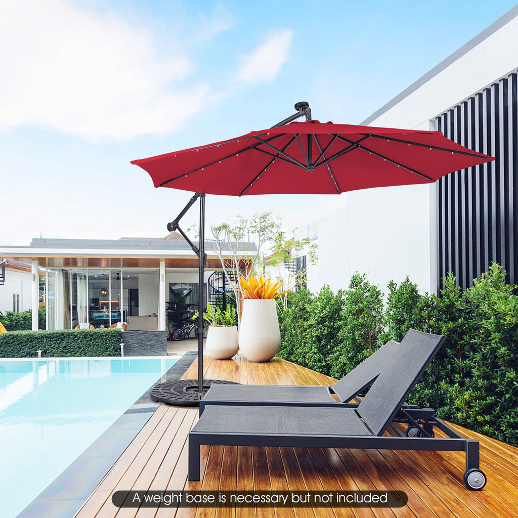 10 Feet Patio Solar Powered Cantilever Umbrella with Tilting System-Beige