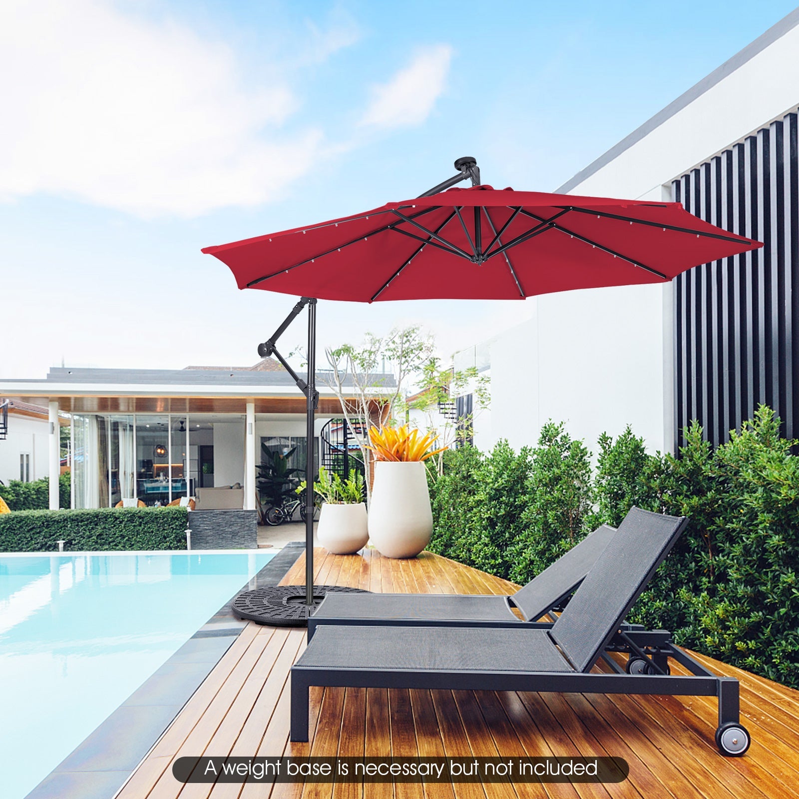 10 Feet Patio Solar Powered Cantilever Umbrella with Tilting System-Beige