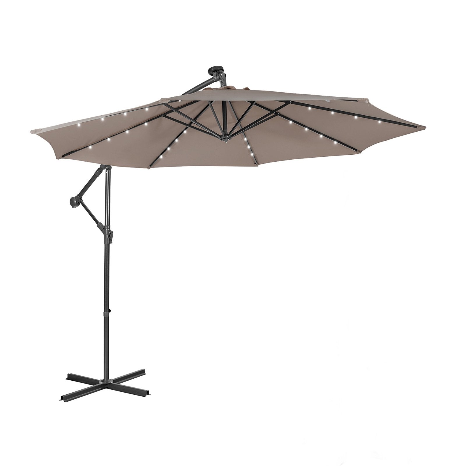 10 Feet Patio Solar Powered Cantilever Umbrella with Tilting System-Beige