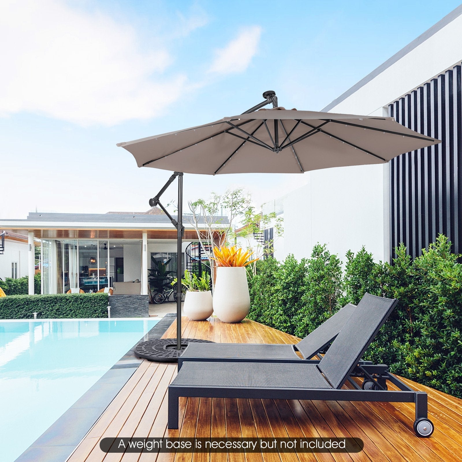 10 Feet Patio Solar Powered Cantilever Umbrella with Tilting System-Beige