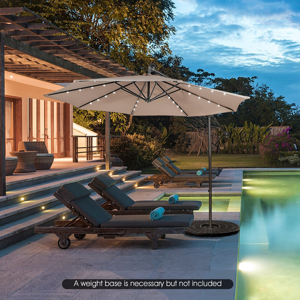 10 Feet Patio Solar Powered Cantilever Umbrella with Tilting System-Beige