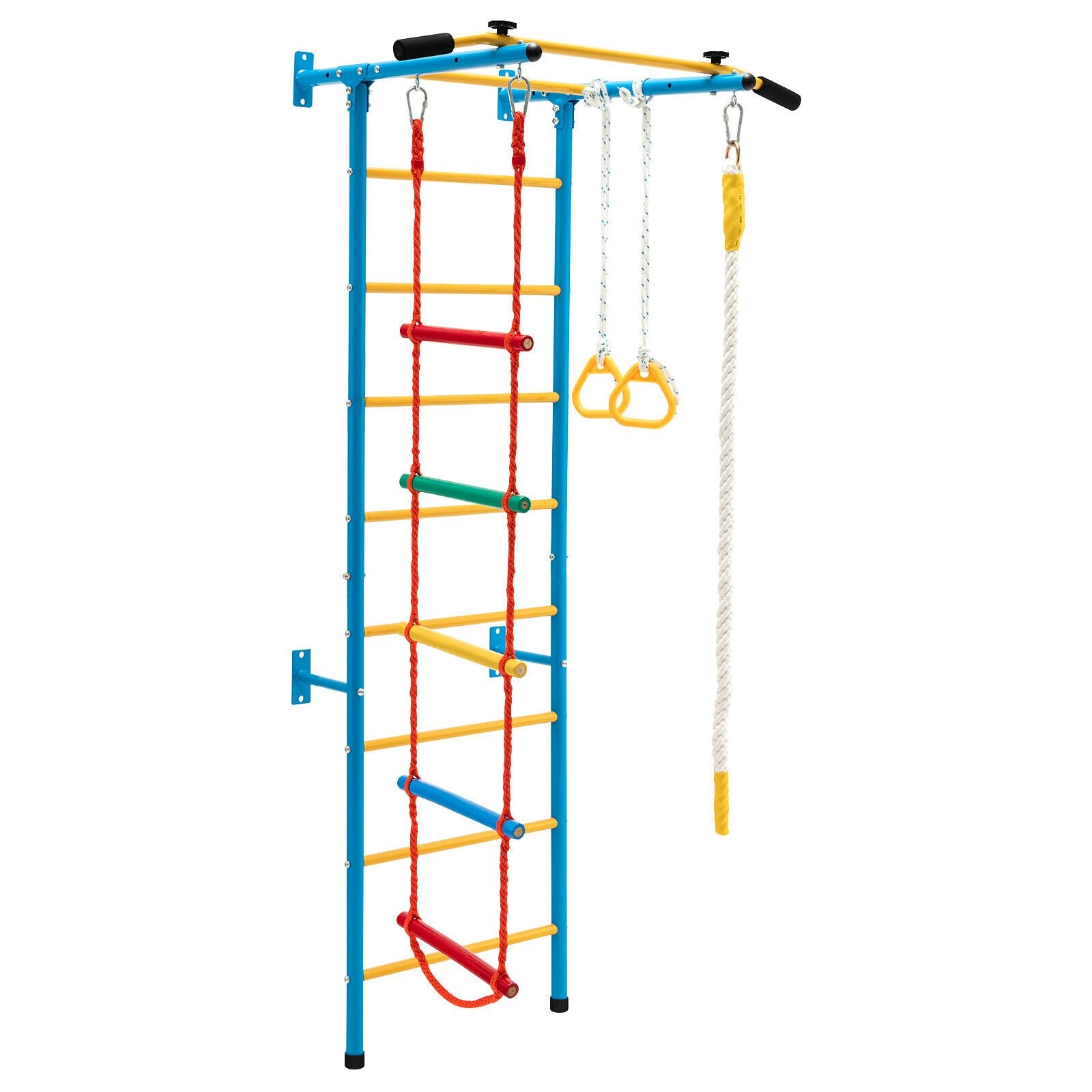 5 In 1 Kids Indoor Gym Playground Swedish Wall Ladder for Solid Wall-Yellow