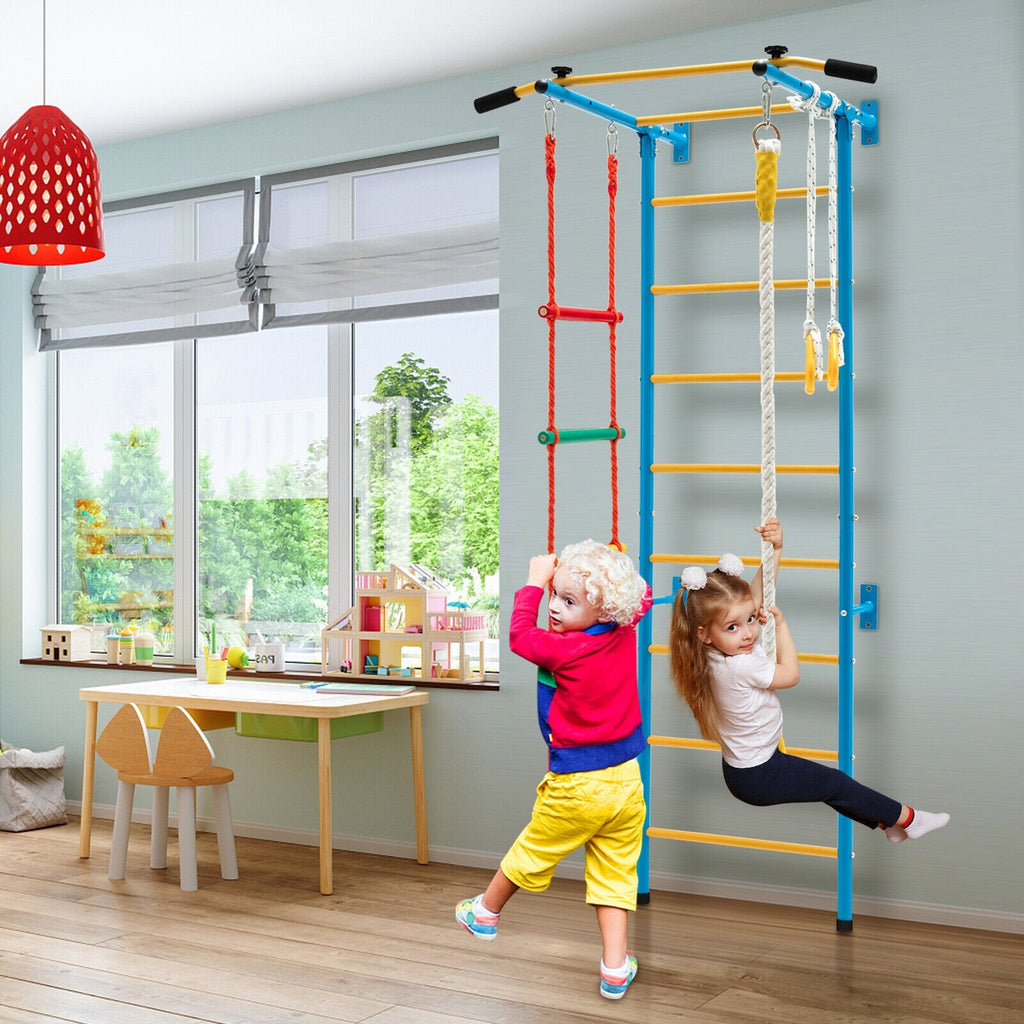 5 In 1 Kids Indoor Gym Playground Swedish Wall Ladder for Solid Wall-Yellow