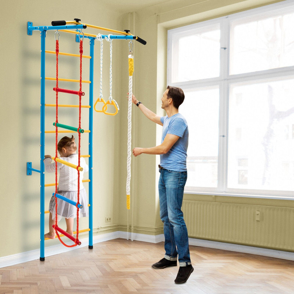 5 In 1 Kids Indoor Gym Playground Swedish Wall Ladder for Solid Wall-Yellow