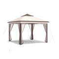 2-Tier 11 x 11 Feet Pop-Up Gazebo Tent Portable Canopy Shelter Carry Bag Mesh-Beige
