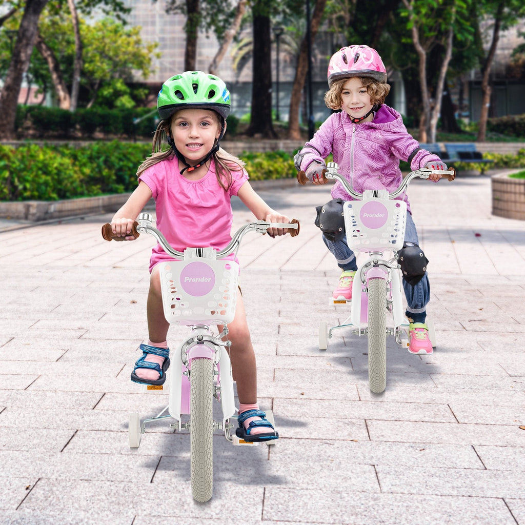 16 Inch Kids Bike with Front Handbrake and 2 Training Wheels-Purple