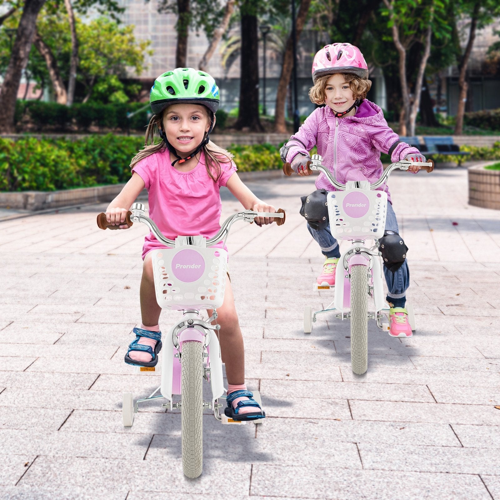 16 Inch Kids Bike with Front Handbrake and 2 Training Wheels-Purple
