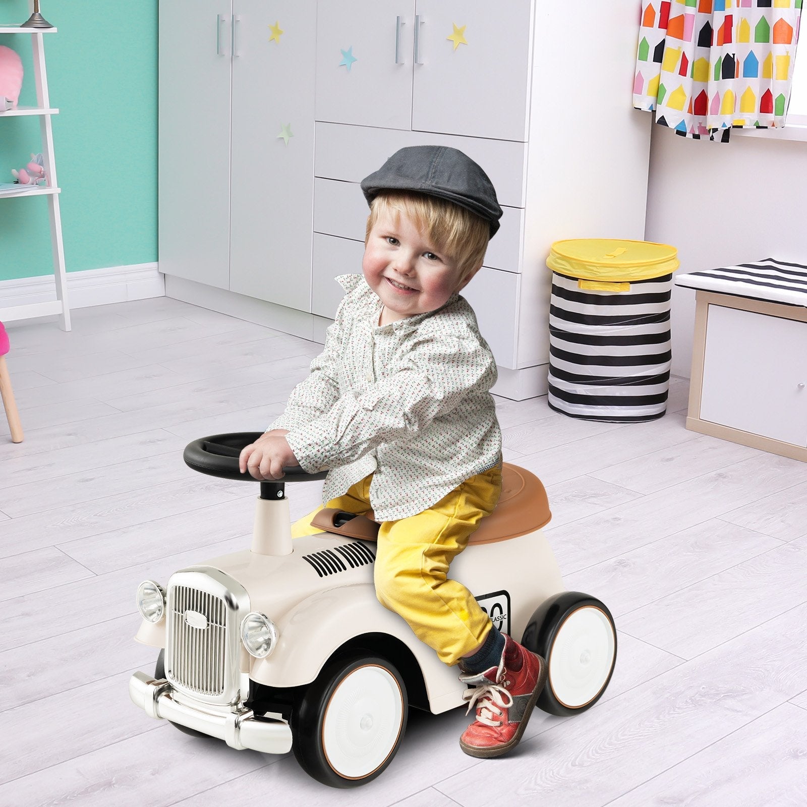 Kids Sit to Stand Vehicle with Working Steering Wheel and Under Seat Storage-Green