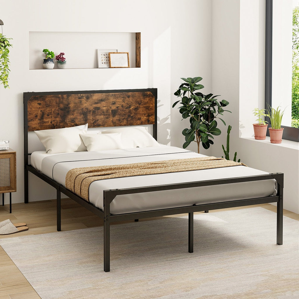Platform Full/Queen Bed with Rustic Headboard and Footboard-Full Size