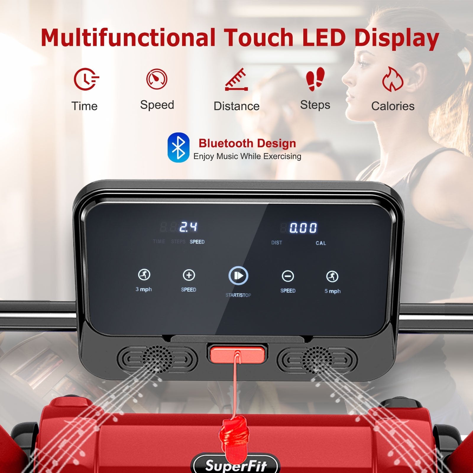 2.25 HP Electric Motorized Folding Running Treadmill Machine with LED Display and APP Control-Black